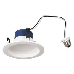OBS74286 600lm. 3000K, 90CRI, 4in LED recessed downlight kit replacing up to 50W incandescent R30. Medium base socket adaptor and integrated white trim included,Smooth reflector.