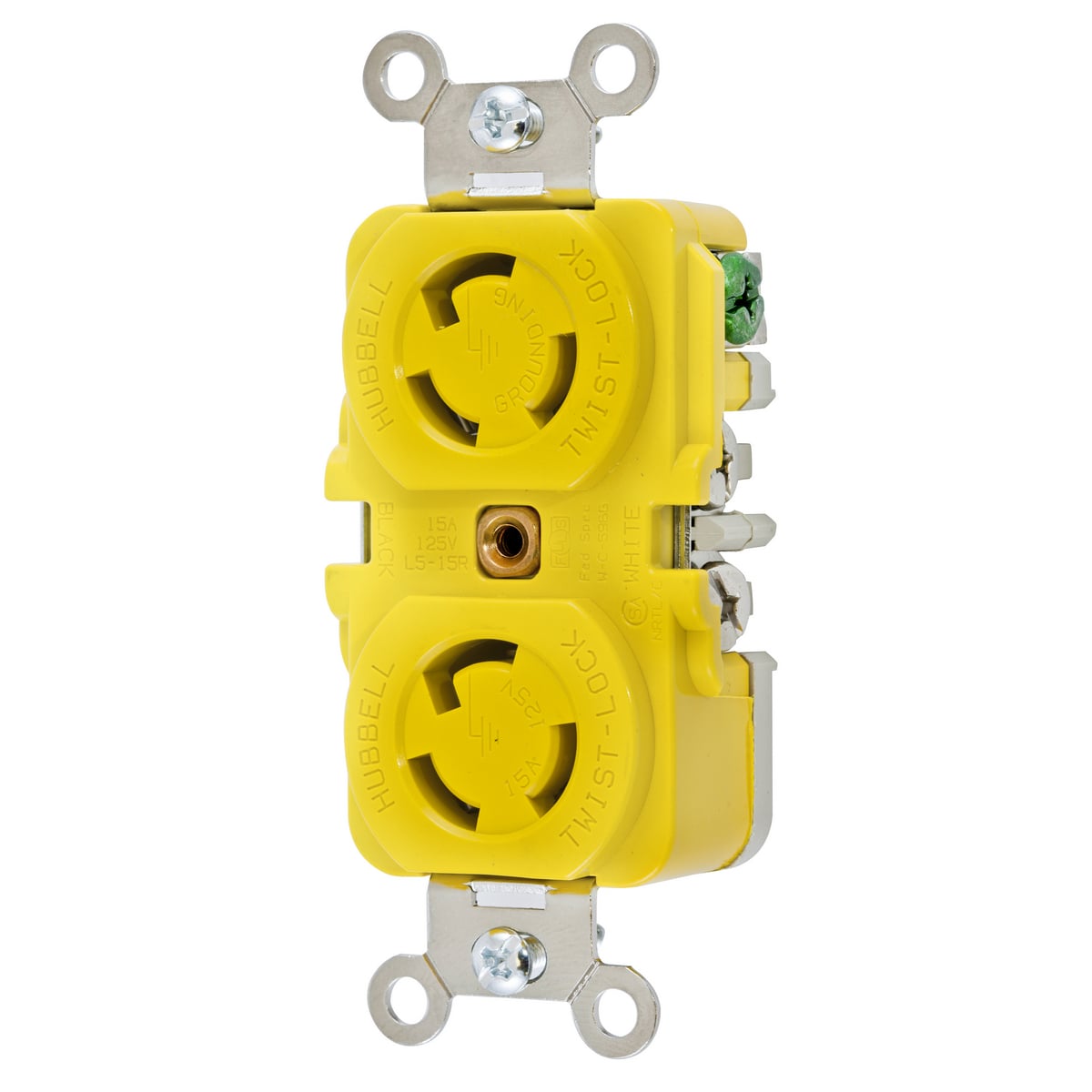 Twist-Lock Marine Grade, Duplex Receptacle, 15A 125V, 2-Pole 3-Wire Grounding, NEMA L5-15R, Screw Terminal RTP Face