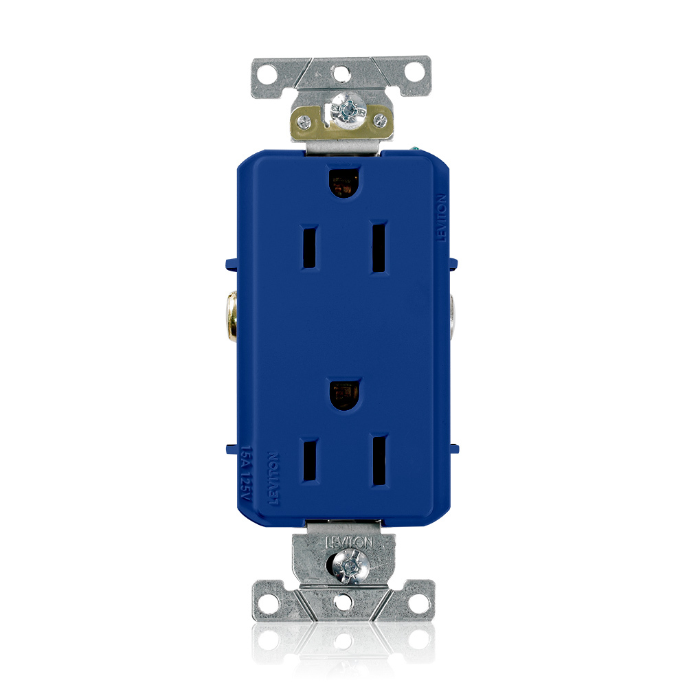 15A, 125 V, Decora Plus Duplex Receptacle, 2-Pole, 3-Wire, Back and Side Wired, Commercial Grade, Blue
