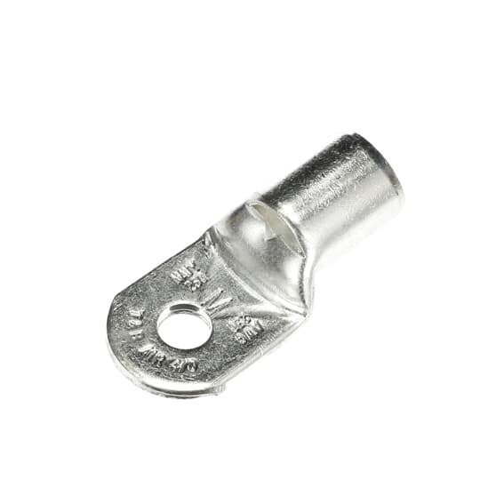 Non-Insulated Tubular Ring Terminal, Length 2.40 Inches, Width 1.12 Inches, Bolt Hole 3/8 Inch, Wire Range 4/0AN-250kcmil, Copper, Tin Plated, 5 Pack