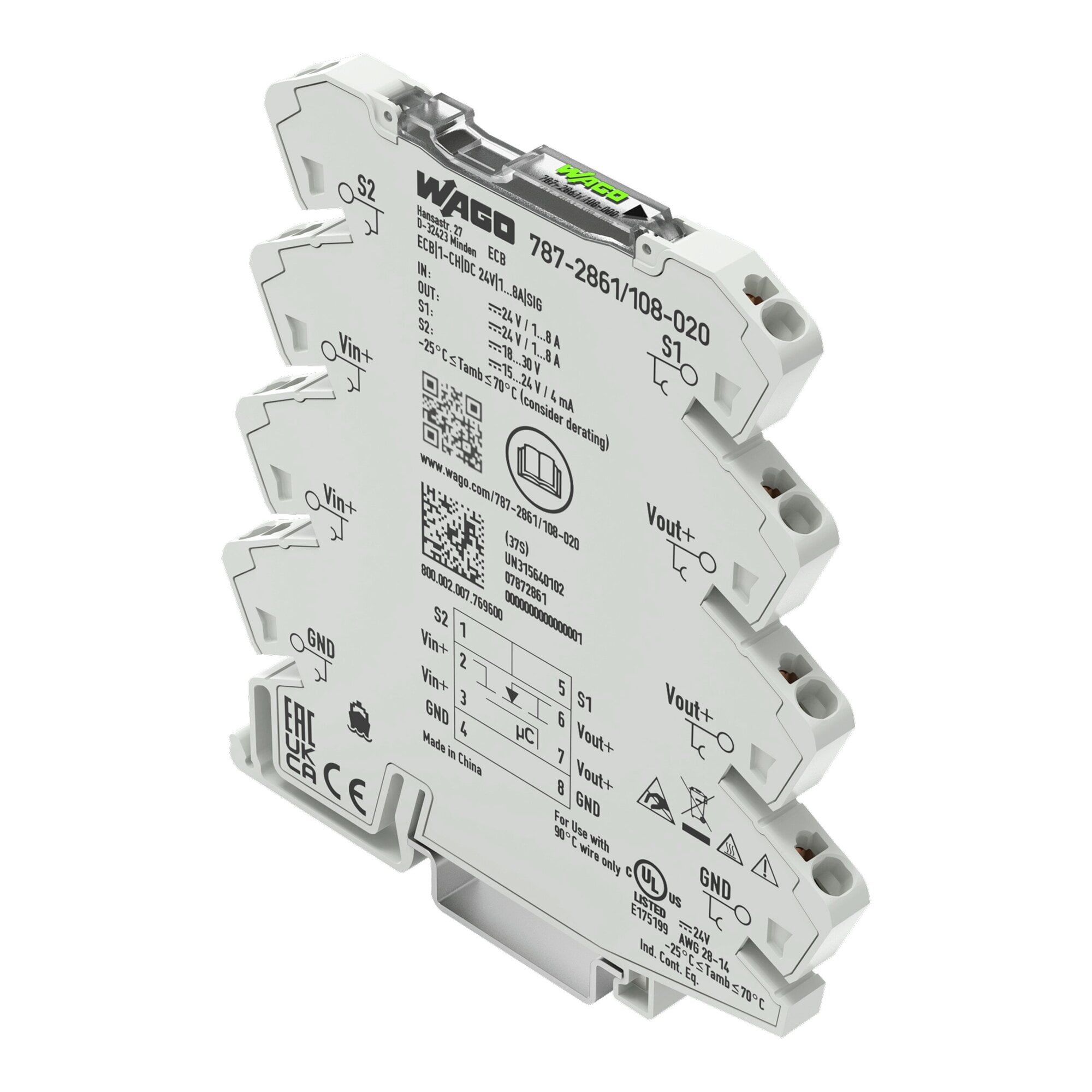 Electronic circuit breaker; 1-channel; 24 VDC input voltage; adjustable 1  8 A; Signal contact