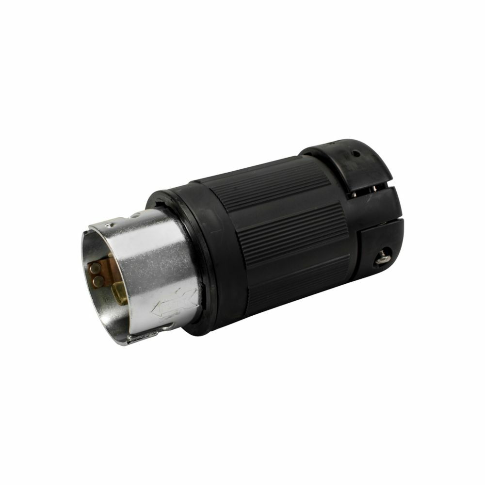 Eaton locking plug, #10-6 AWG, 50A, Industrial, 125/250V, Back wiring, Black, Non-NEMA, Three-pole, Four-wire, Nylon, 0.44 to 1.25 in, California standard