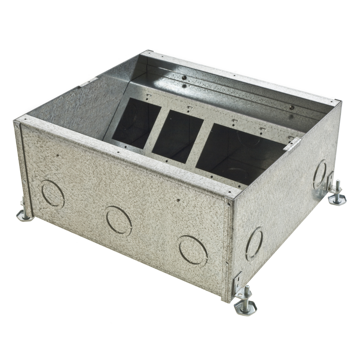 Galvanized Stamped Steel Floor Box, Recessed, 11-Gang CFB Series Box for Rectangular Cover, 6.08" Minumum Depth of Pour