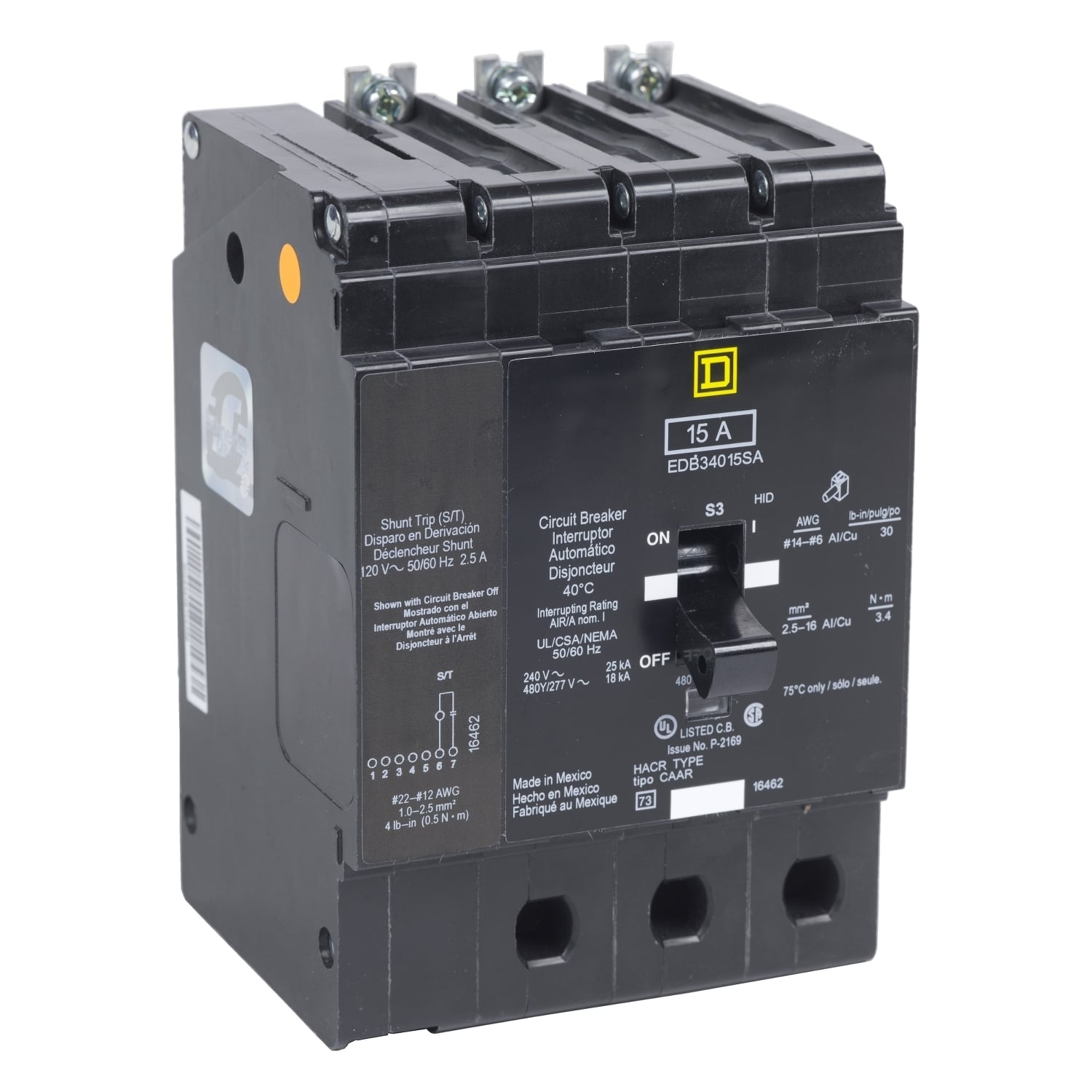 Mini circuit breaker, E-Frame, 30A, 3 pole, 480Y/277VAC, 25kA max, bolt on, aux switch, alarm switch [TAA]