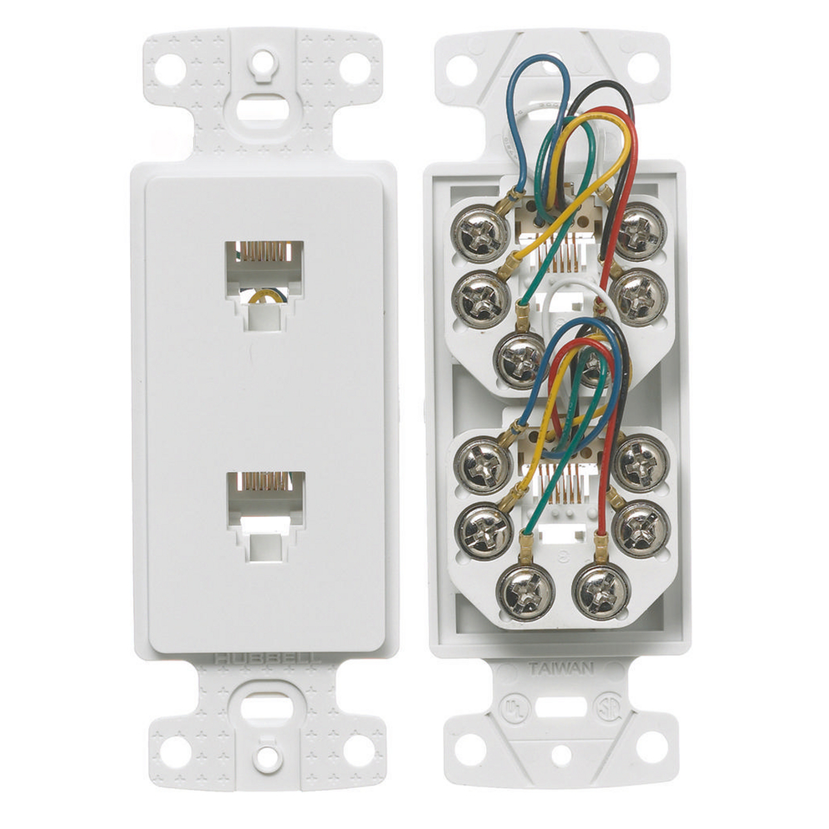 Plate Frame with 2) Jacks, 6-Position 6-Conductor, Screw Terminal, White