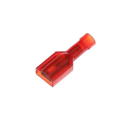 Nylon Fully Insulated Female Disconnect, Length 1.01 Inches, Width .38 Inches, Maximum Insulation .165, Tab Size .250x.032, Wire Range #22-#18 AWG, Color Red, Brass, Tin Plated, 1,000 Pack