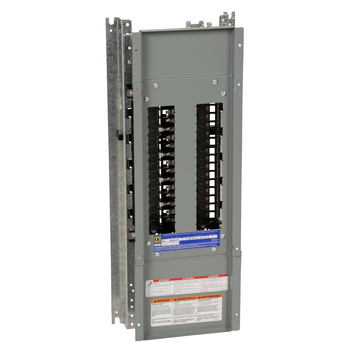 Panelboard interior, NQ, main lugs, 100A, Cu bus, 30 pole spaces, 3 phase, 4 wire, 240VAC, 48VDC, 14in W