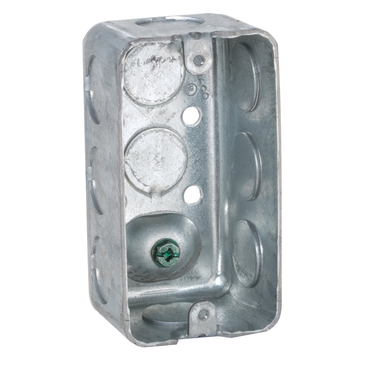 4 In. x 2 In. Handy Bx. 1-7/8 In. Dp. Drawn w/Conduit KO's RaisedGroundw/Ground Screw Driven