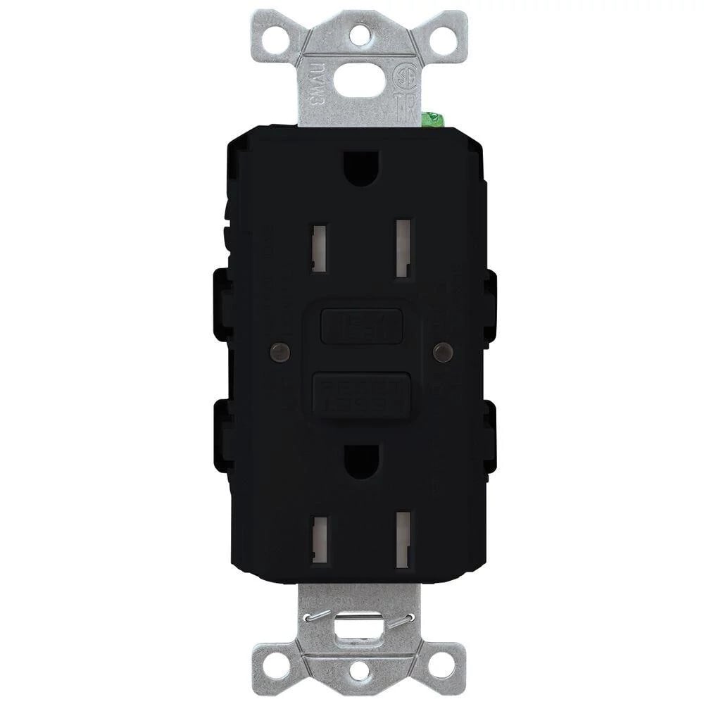 Lutron Claro Tamper-Resistant GFCI Duplex Receptacle, 15-Amp, Black