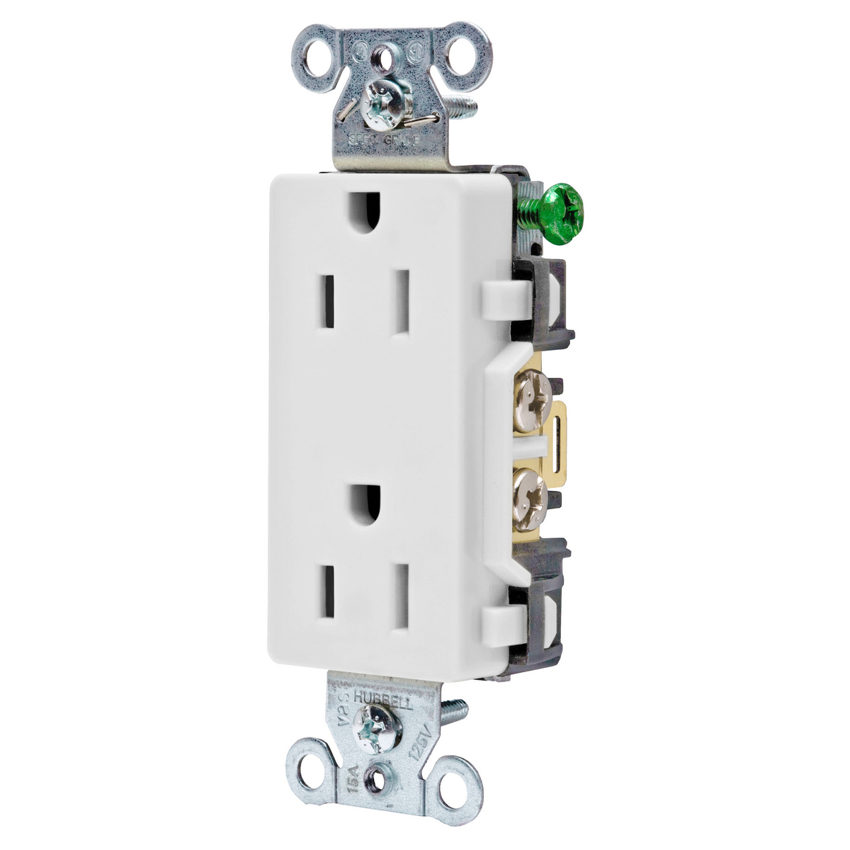 Straight Blade Devices, Receptacles, Duplex, Decorator/Commercial/Industrial Grade, 2-Pole 3-Wire Grounding, 15A 125V, 5-15R, White, Single Pack.