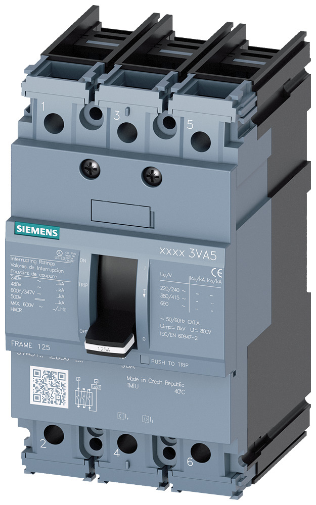  LOW VOLTAGE 3VA UL MOLDED CASE CIRCUIT BREAKER WITH THERMAL - MAGNETIC TRIP UNIT. 3VA51 FRAME WITH MEDIUM (CLASS M) BREAKING CAPACITY. 70A 3-POLE (18KAIC AT 600Y/347) (35KAIC AT 480V). TM210 TRIP UNIT WITH FIXED Ir FIXED Ii. SPECIAL FEATURES CONNECTION WITH ALUMINUM LUG. DIMENSIONS (W x H x D) IN 3 x 5.5 x 3.7.
