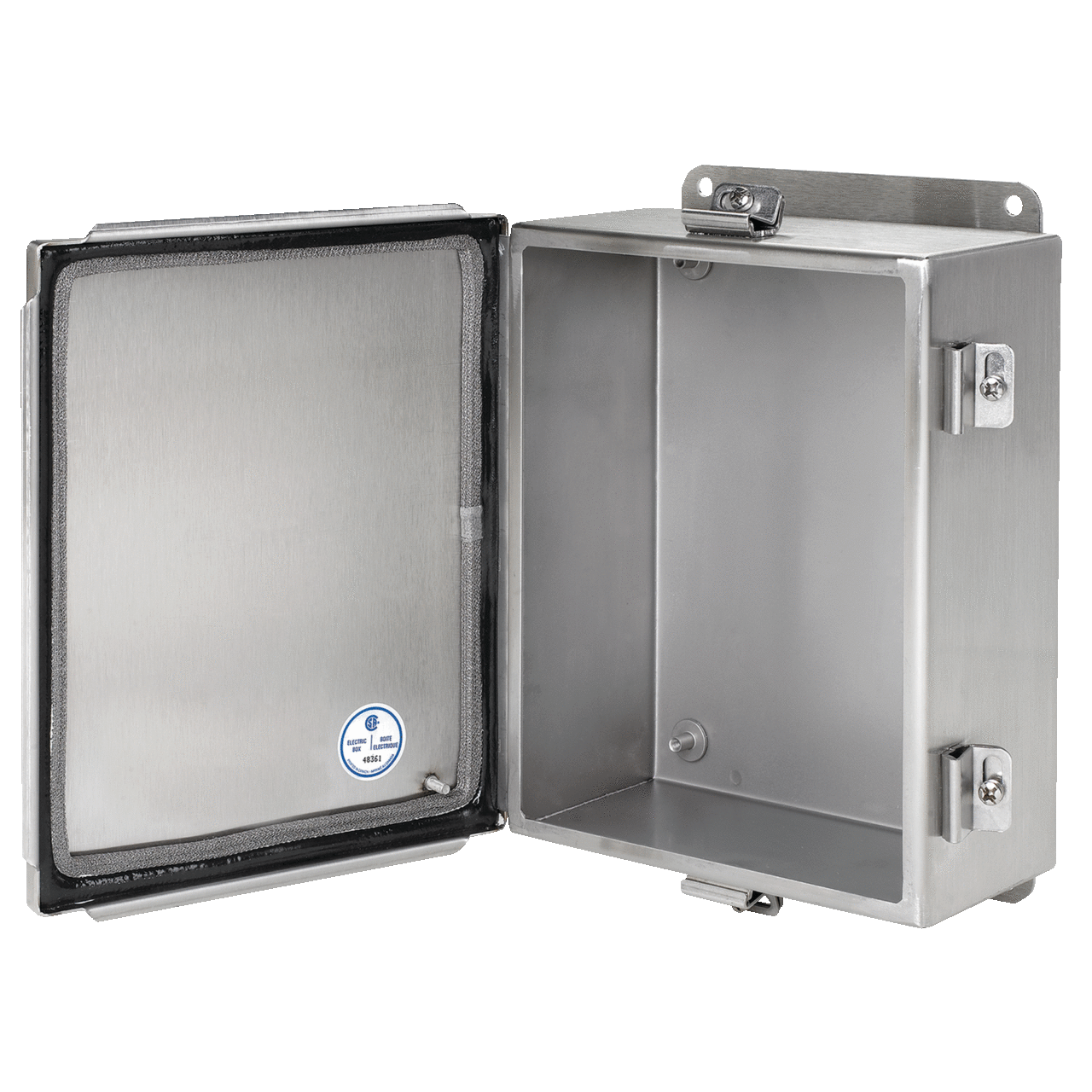 Continuous Hinge with Clamps Junction Box EMC Type 4X, 12x12x6, Brushed, SS304
