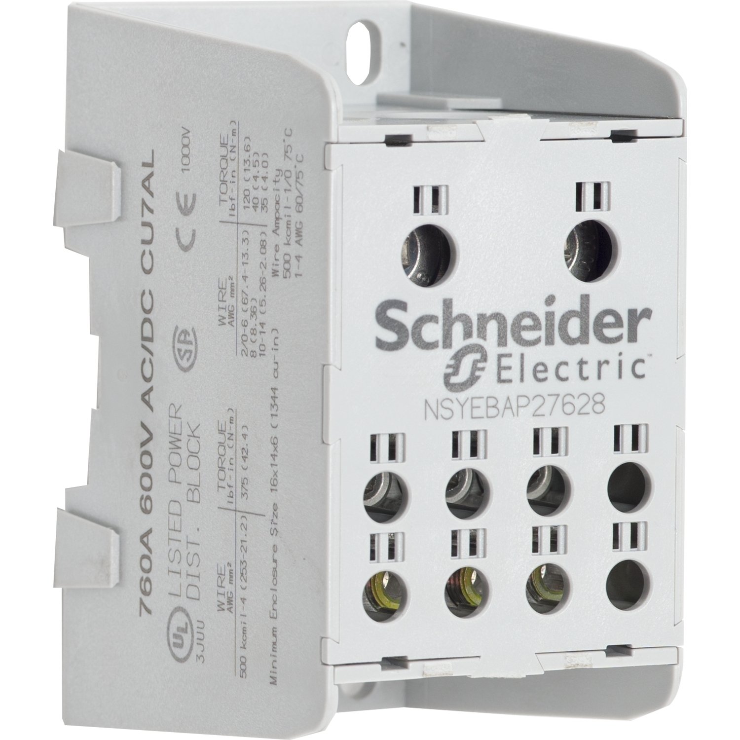 Power distribution block, Linergy, enclosed, 760A CU, 600 V, 2 line side lug, 8 load side lug, CU lug, panel mount
