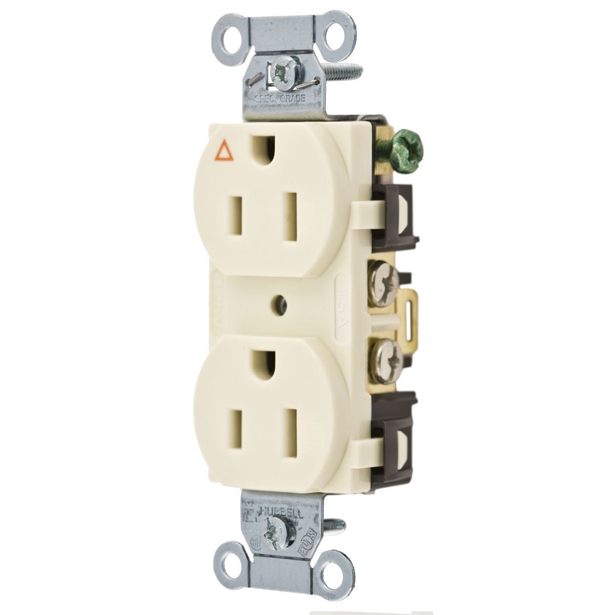 Straight Blade Duplex Receptacle, Commercial/Industrial Grade, Isolated Ground, 2-Pole 3-Wire Grounding, 15A 125V, 5-15R
