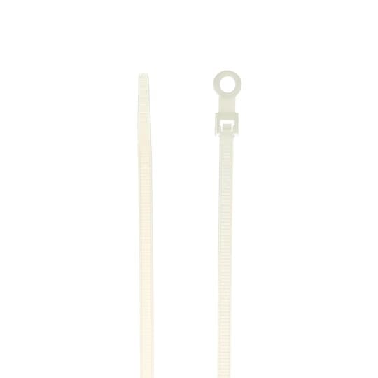 Integrated Mounting Hole Cable Tie, Natural Polyamide (Nylon 6.6) for Temperatures up to 85 Degrees Celsius (185 F) for Indoor Applications, UL/EN/CSA62275 Type 2/21 Rated for AH-2 Plenum and as a Flexible Cable and Conduit Support, Length of 205.70mm (8.1 Inches), Width of 4.6mm (0.18 Inches), Thickness of 1.35mm (0.053 Inches), Tensile Strength Rating of 222 Newtons (50 Pounds), #10 Screw for Mounting, 100 Pack