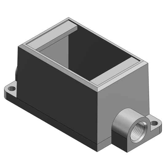 1/2 Inch Deep 1 Gang Cast Device Box, Gray Iron Zinc Plated, Thru-Feed, Suitable for Wet Locations When Used with Gasketed Covers