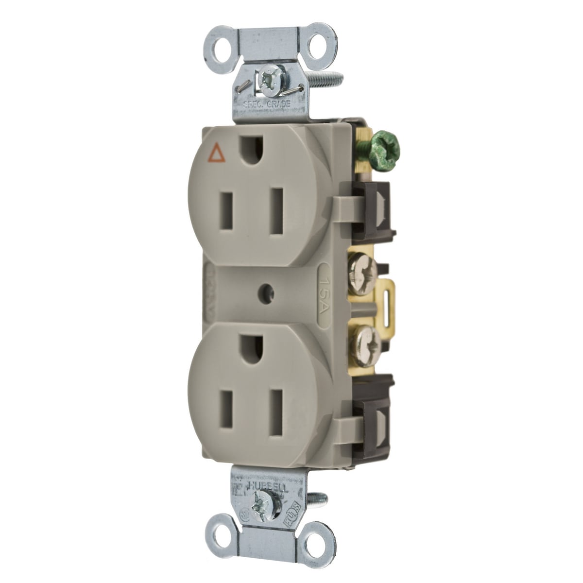 Straight Blade Duplex Receptacle, Commercial Grade, Corrosion Resistant, Smooth Face, 15A 125V, 2-Pole 3-Wire Grounding, 5-15R, Side Wired