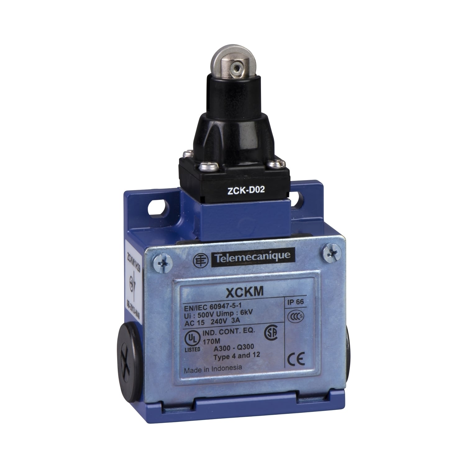 Limit switch, Limit switches XC Standard, XCKM, steel roller plunger, 1NC+1 NO, snap action, 1/2NPT