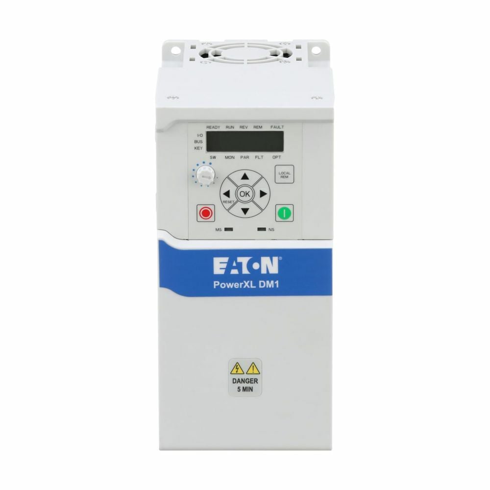 Eaton PowerXL DM1 micro variable frequency drive, Three-phase, 575V, FR2, 3KW, 5HP, IP20, EMI US