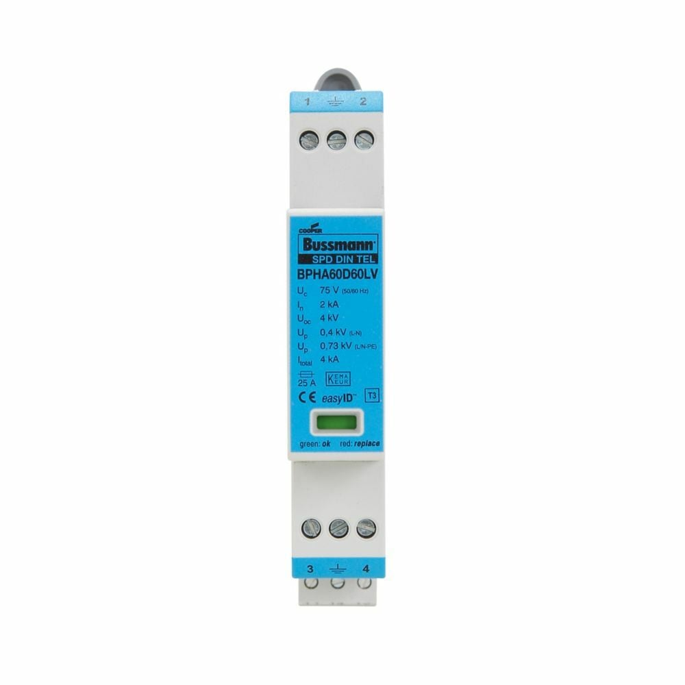 Surge Arrestor, Modular, with remote signaling contact, Technology type hybrid, 24 Vac, 24 Vdc, 35 mm DIN rail mount, GL/GG/C class, 25 Ns response time, 14 AWG solid/flexible terminal connection, Thermoplastic, -40 to 80 ?C operating tempe