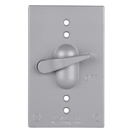 Single Gang Weatherproof Receptacle Cover, Silver, Zinc, Device Mount Switch Cover Only, Packed with Spacers and Screws