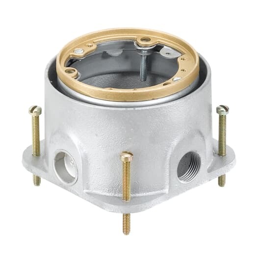 Single Gang Flush Service Floor Box, 64 Cubic Inches, Length 5-1/8 Inches, Width 4-1/4 Inches, Depth 4-1/4 Inches, Hub Size 3/4 Inches, Cast Iron