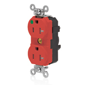20 Amp, 2P, 3W, Tamper-Resistant, Illuminated Face, Hospital Grade, Isolated Ground, Lev-Lok, Modular Duplex Receptacle, Red