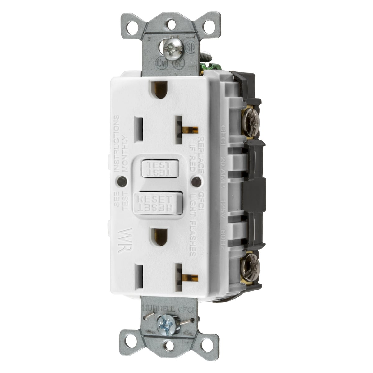 Power Protection Devices, Receptacle, Self Test, GFCI, WR, Commercial Grade, 20A 125V, 2-Pole 3-Wire Grounding, 5-20R, White