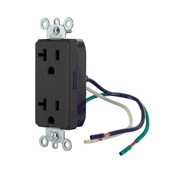 20 Amp, 125 Volt, NEMA 5-20R, 2P, 3W, Decora Plus Duplex Receptacle, Straight Blade, Commercial Grade, Grounding, with wire leads, Steel Strap- Black