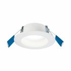 4-inch canless recessed LED downlight, 600/900 selectable lumens (nominal), 90 CRI, selectable CCT with D2W option, 120V 60Hz, LE & TE phase cut 5% dimming, matte white flange, direct mount