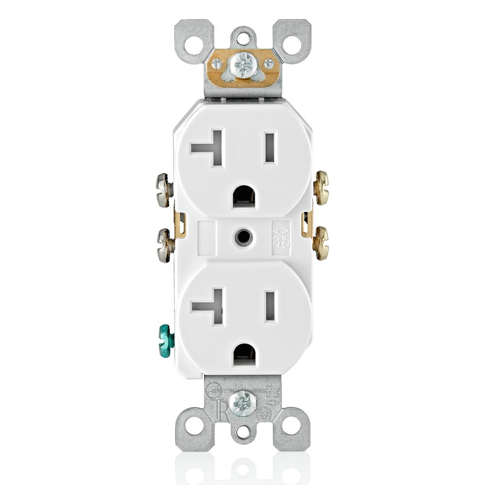 20 Amp 125 Volt, Duplex Receptacle, Straight Blade, Residential Grade, Self Grounding, White