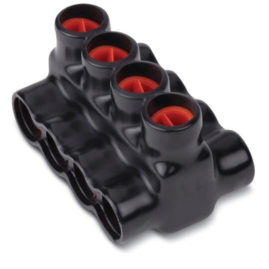 AMT 4 Multi-Port Both Sides PVC Connector, Wire Range 4-14 Str, Ultraviolet Resistant, Length 2.12 Inches, Width 1.50 Inches, Height 1.25 Inches, Slotted Screw, Black Insulation