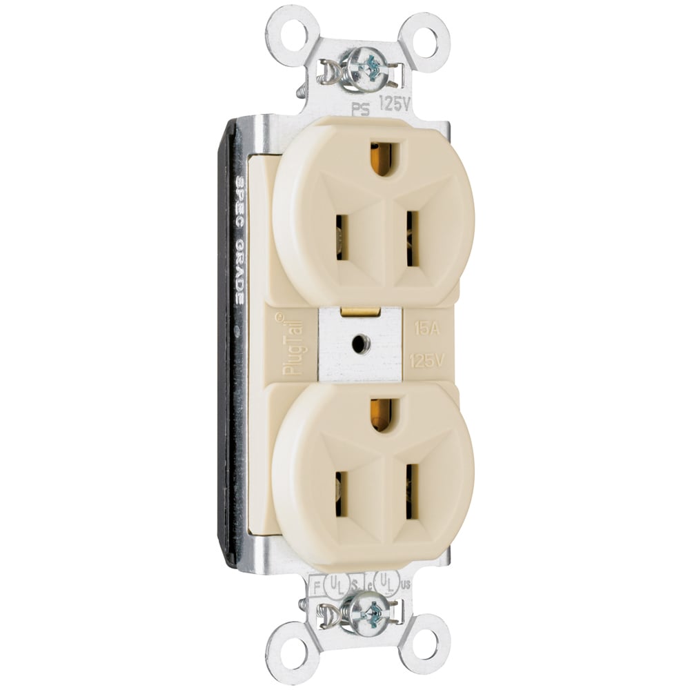 PlugTail Spec Grade Duplex Receptacle 15amp 125volt Ivory