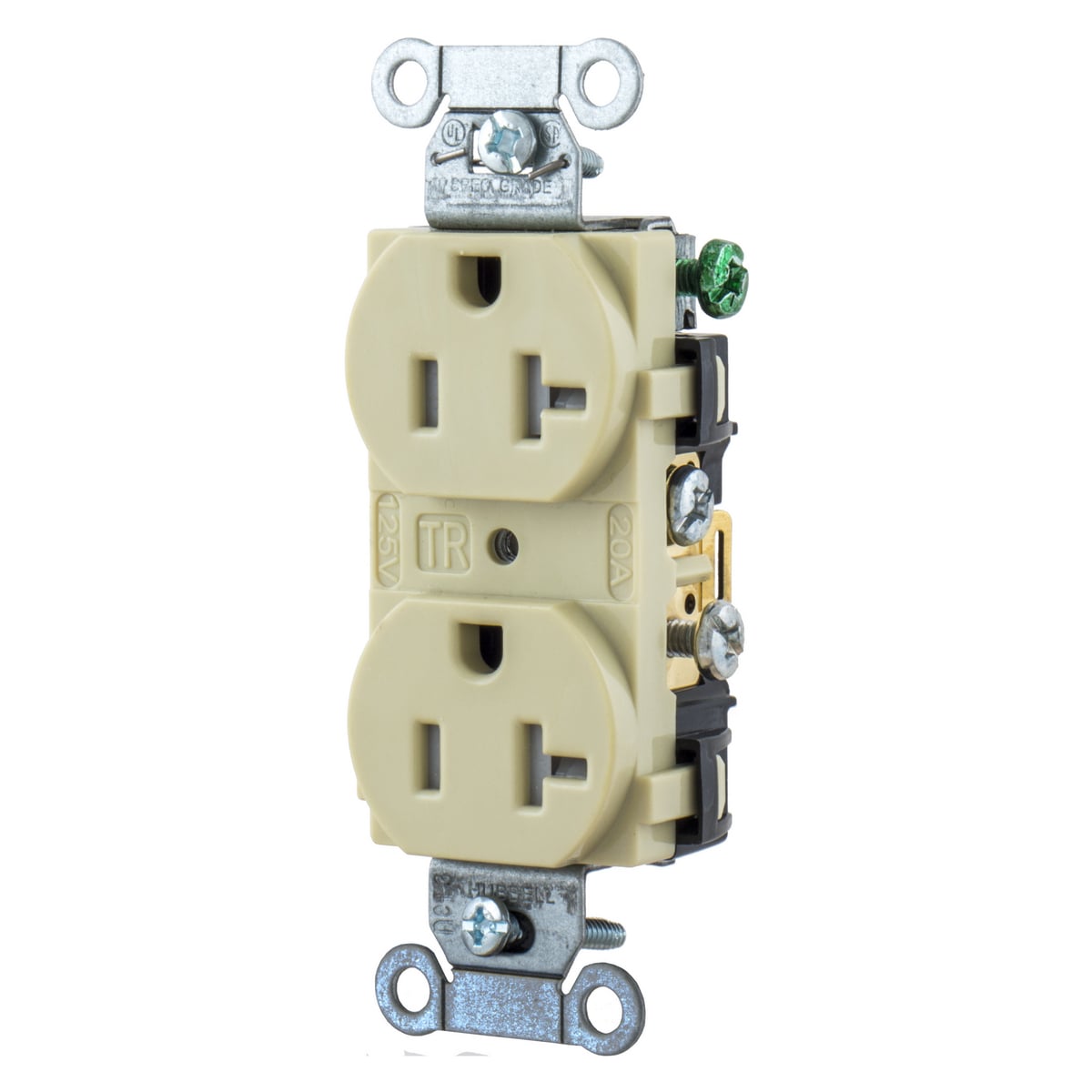 Straight Blade Devices, Receptacles, Tamper-Resistant Duplex, Commercial/Industrial Grade, 2-Pole 3-Wire Grounding, 20A 125V, 5-20R, Ivory, Single Pack.