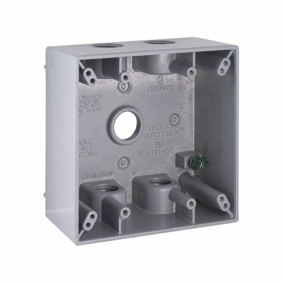 2G WEATHERPROOF BOX (5) 1/2 IN. OUTLETS - GRAY