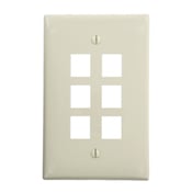 QuickPort Midsize Wallplate, Single Gang, 6-Port, Light Almond