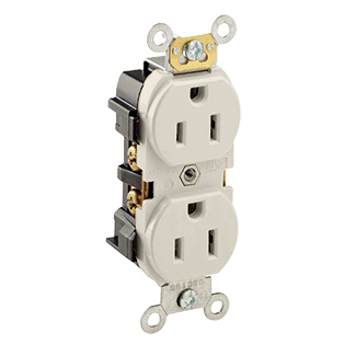 15 Amp, 125 Volt, Industrial Series Heavy Duty Specification Grade, Duplex Receptacle, Straight Blade, Self Grounding, Light Almond