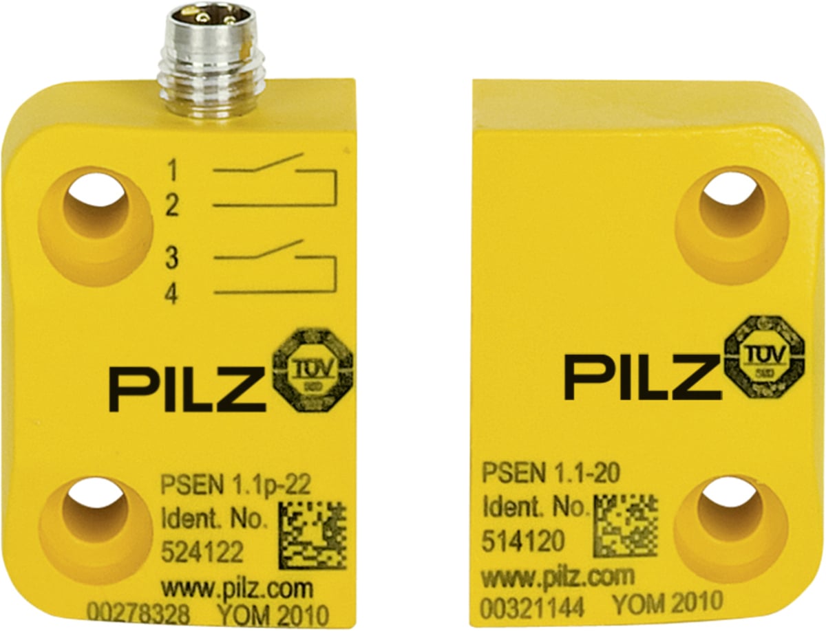Magnetic Safety Switch, 2 n/o, 4-pin M8 Male Connector, Square Design, Height Design 13mm, IP67, Operating Distance 8mm, for Applications with PSEN ix1, PU = 1 Piece with Actuator