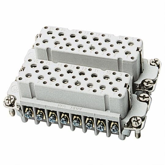 Female screw terminal insert. For use with A series, 32 contacts with ground.