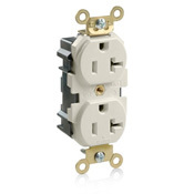 20 Amp, 125 Volt, Wide Body Duplex Receptacle, Industrial Grade, Straight Blade, Self Grounding, Light Almond