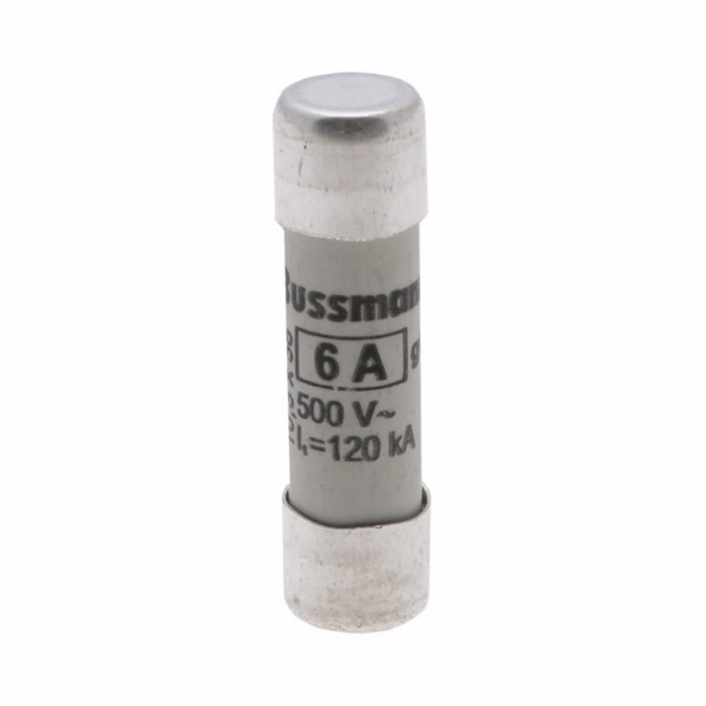 Eaton Bussmann series low voltage cylindrical fuse, 500V, 6A, 120 kAIC, CHM fuse holder, fuse, Ferrule end X ferrule end, Class C gL/gG, Cylindrical, Ceramic body, Silver-plated copper endcap