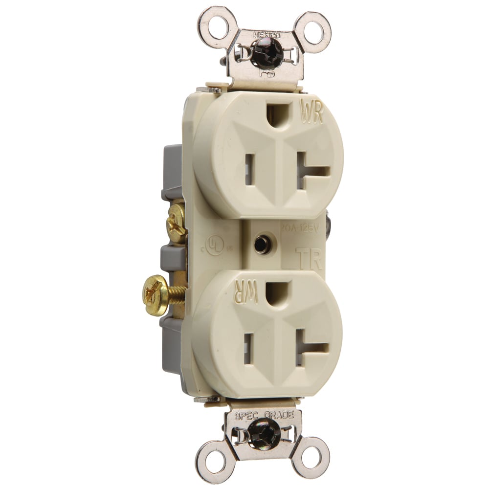 Commercial Grade Weather-Resistant and, Tamper-Resistant Duplex Receptacle Side Wire 20amp 125volt Ivory