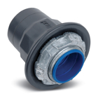 PVC Coated Zinc Hub Connector with Thermoplastic Insulated Throat, Pipe Size 3/4 Inch/21 Metric, Overall Diameter 1.44 Inch/36.58 Millimeters, Maximum Panel Thickness 0.19 Inch/4.83 Millimeters, Throat Diameter 0.78 Inch/19.81 Millimeters, Nitrile Rubber (Buna-N) Sealing Ring, Dark Gray