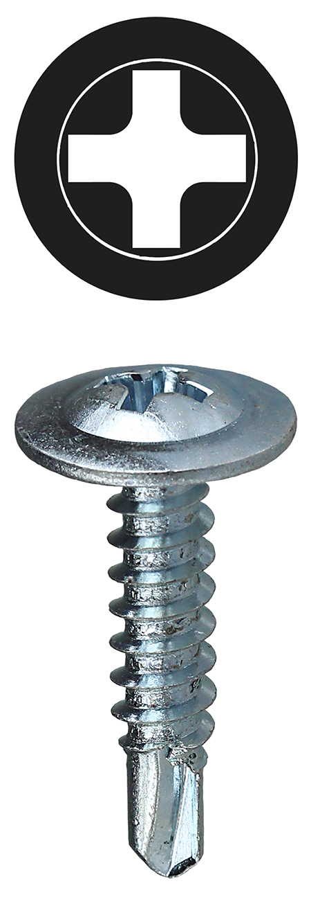 TEKW81 Self-Drilling Screw, #8, 1 in OAL, Wafer Head, Phillips Drive, Steel, Zinc Plated
