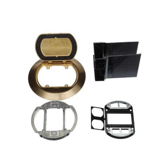 Dual Voltage Divider Kit, For Tile, Carpet, and Wood Floors, Equipped with Data Plates for 4 Keystone Jacks and Brass Snap-Lock Cover