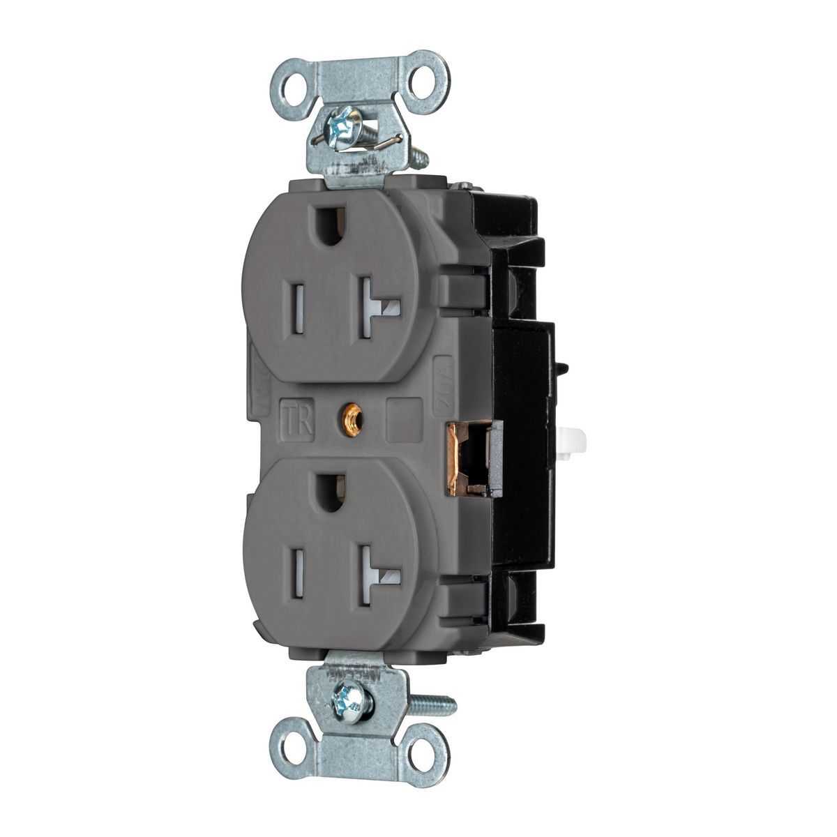Straight Blade Devices, EdgeConnect, Duplex Receptacle, Commercial Grade, Tamper Resistant, 2-Pole 3-Wire, 20A 125V, 5-20R, Screwless Terminal, Gray