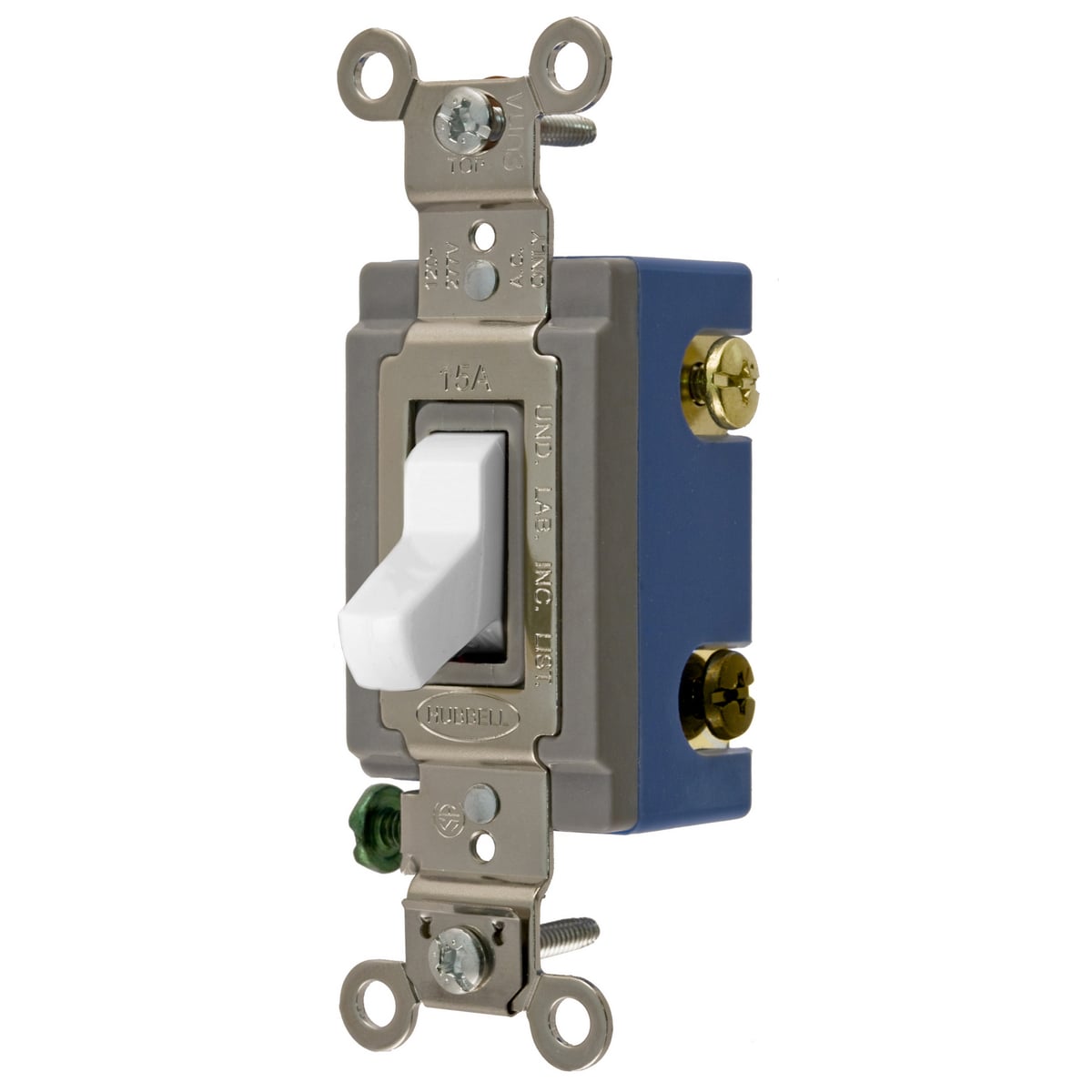 Switches and Lighting Controls, Heavy Duty Construction Series, Toggle Switches, General Purpose AC, Three Way, 15A 120/277V AC, Back and Side Wired, White, USA