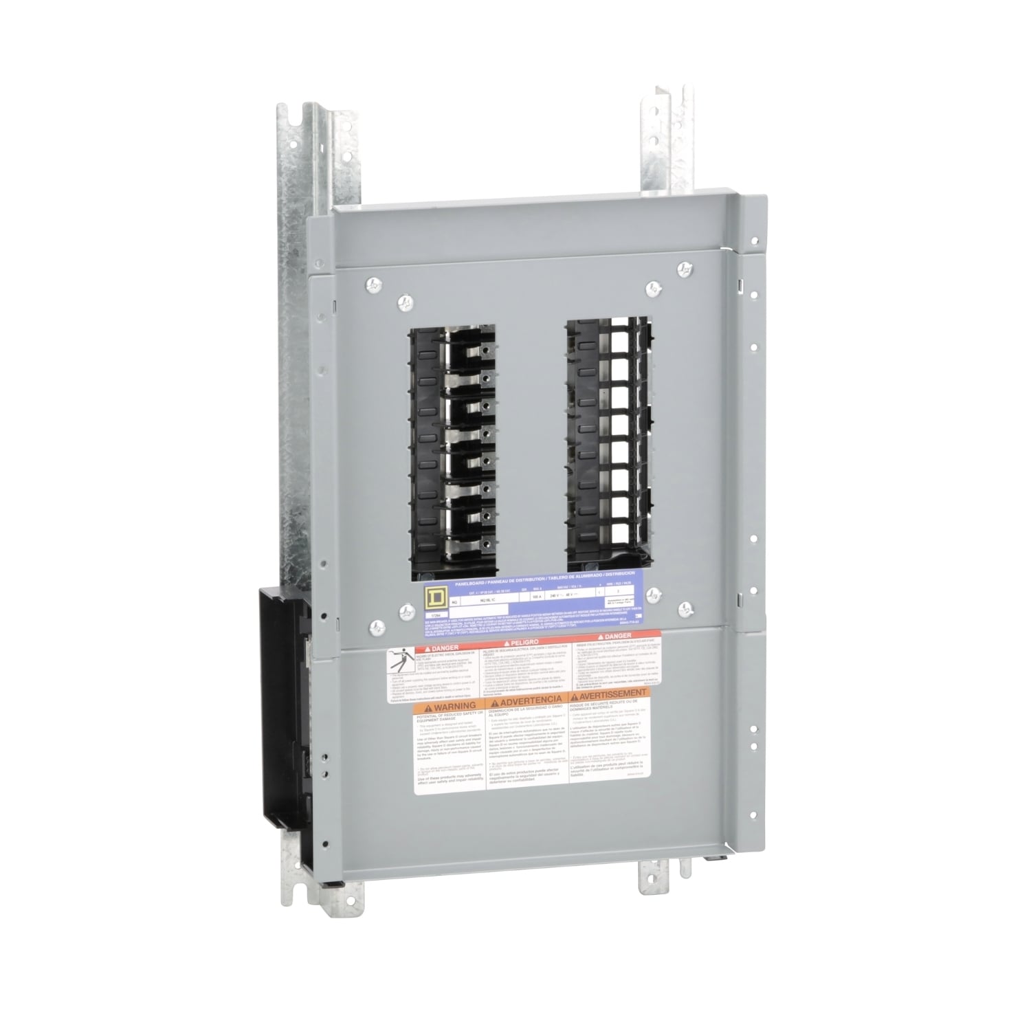 Panelboard interior, NQ, main lugs, 100A, Cu bus, 18 pole spaces, 1 phase, 3 wire, 240VAC, 48VDC