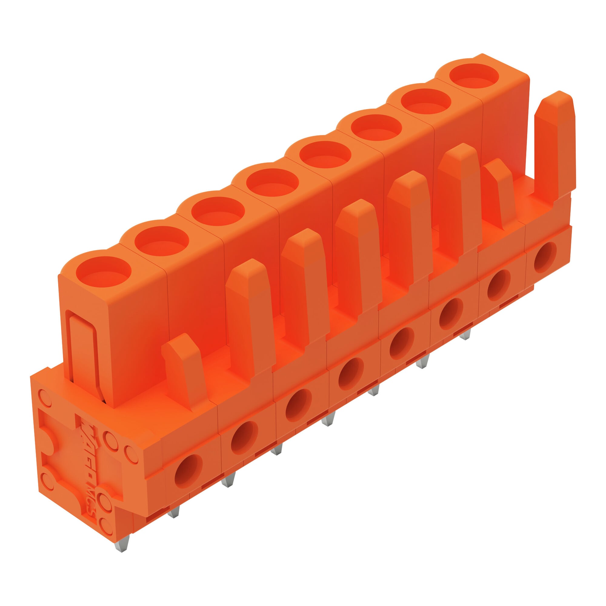 THT female header; straight; Pin spacing 5.08 mm; 8-pole; 0.6 x 1.0 mm solder pin; orange