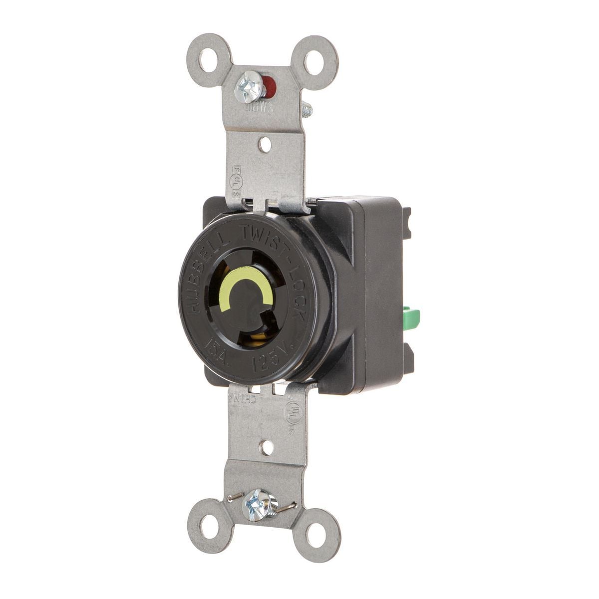 Locking Devices, EdgeConnect Twist-Lock, Industrial, Flush Receptacle, 15A 125V, 2-Pole 3-Wire Grounding, L5-15R, Screwless Terminal, Black